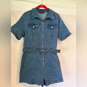 Casual Denim Short Sleeve Jumpsuit
